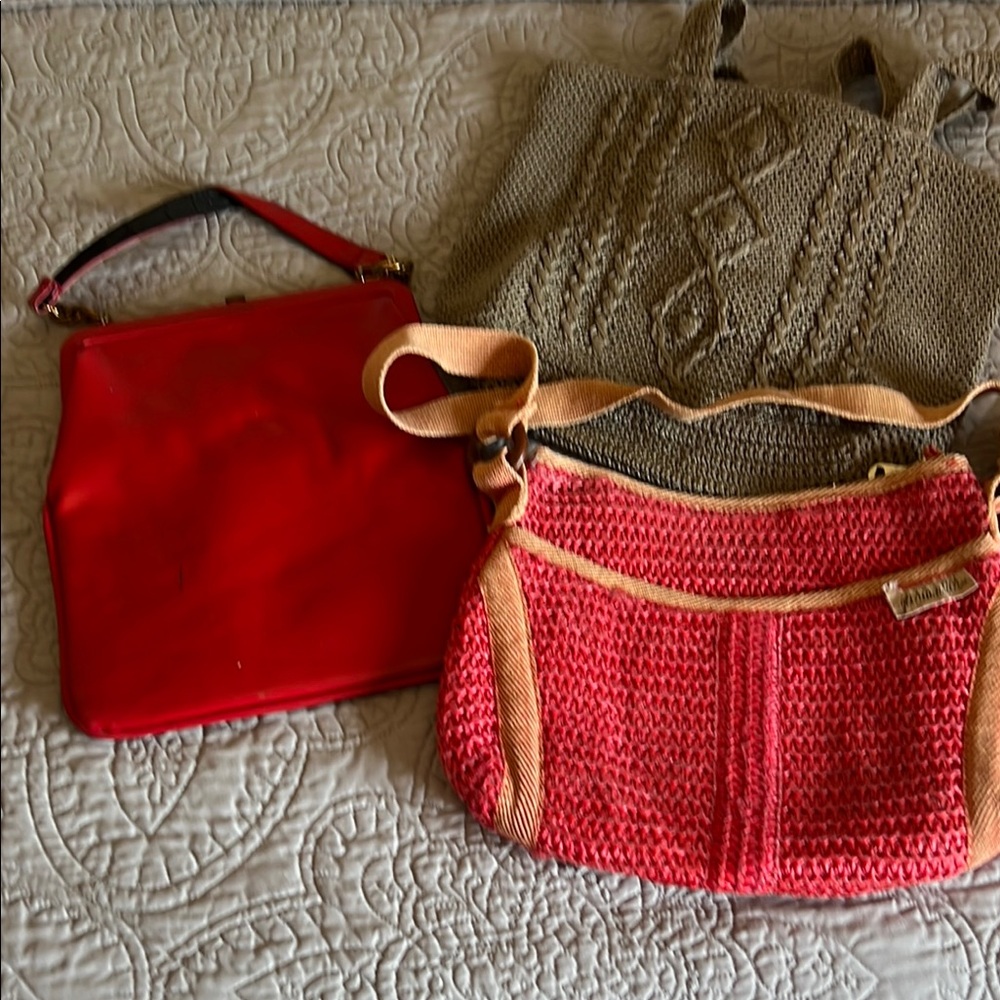Red and Tan Handbag Set